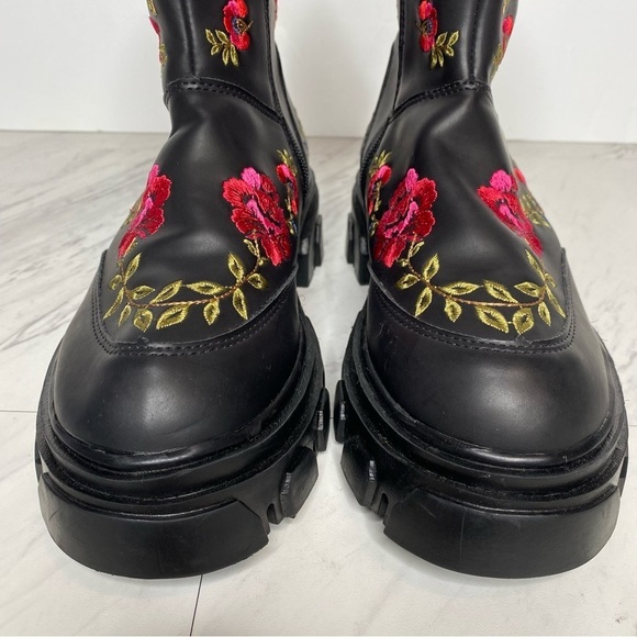 New! Farm Rio Boho Embroidered Flower Mid Chunky Boot 7 - Picture 12 of 16